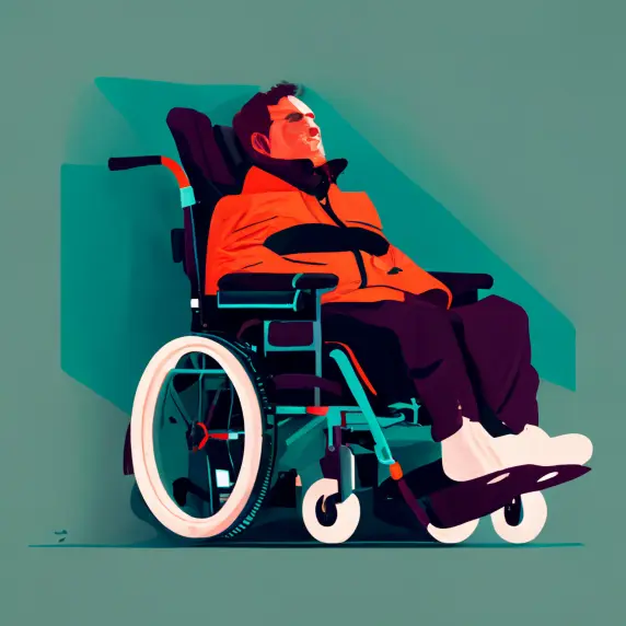 A person with spinal cord injury sitting in a lightweight reclining wheelchair.